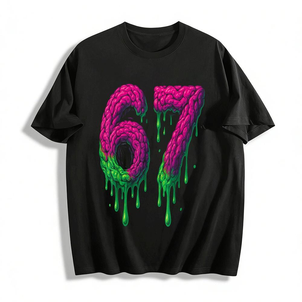 

Brain Melt Number 67 Print Streetwear Casual Short Sleeve T-Shirt Pure cotton T-shirt 6XL