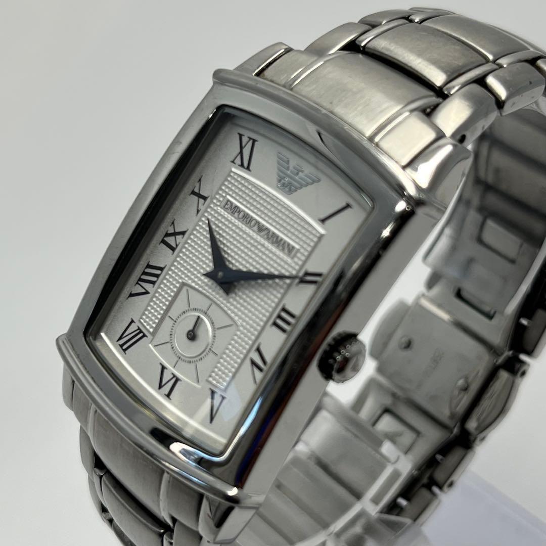 Used Good Condition Emporio Armani AR-0243 Silver Tank Type Men s New Battery