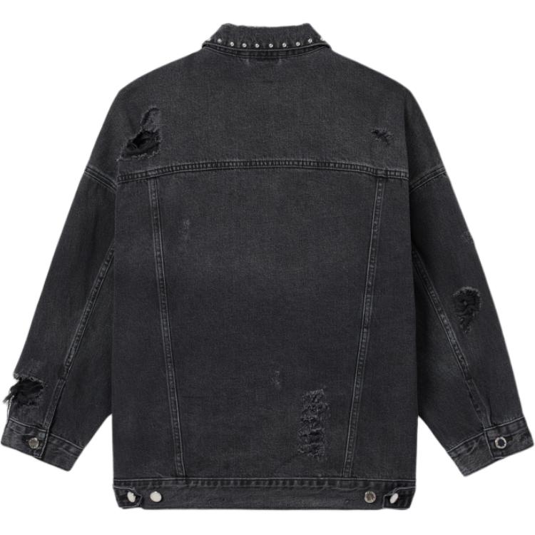 Levis Loose Comfortable Simple Distressed Fleece Long Sleeve Denim Jacket Women Jackets Black 002YY-0000