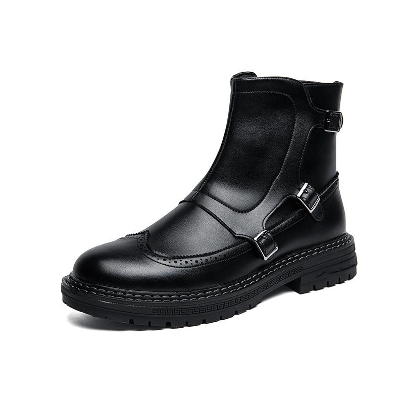 

Large size men s shoes autumn new high-top buckle with platform leather shoes men s youth fashion trend outer wear Martin boots 45 чорний