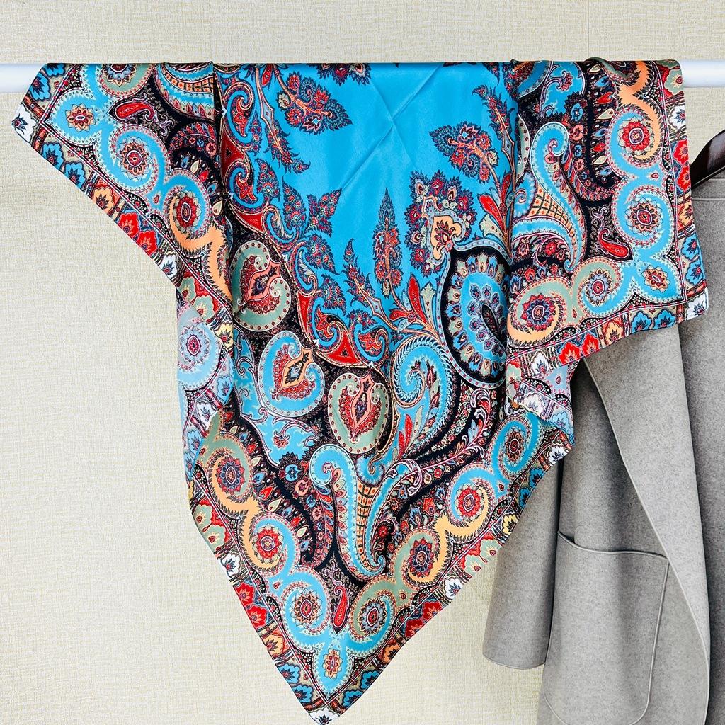 Neuer Böhmischer Stil Blume Pfeffer Cashew Blume Satin 90 Quadratisches Tuch Reiseschal Sonnenschutz Seidenschal Damen