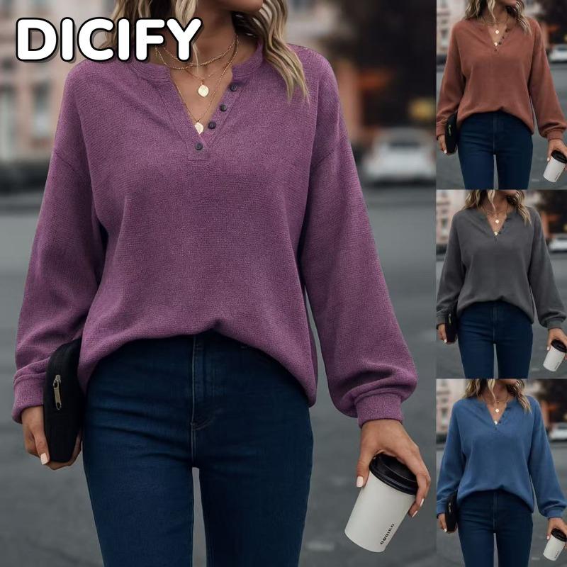DICFY Women's Fashion Casual Autumn Winter V-Neck Long Sleeve Blouses & Shirts