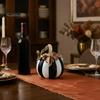 Halloween Pumpkin Decor Black And White Striped Ornament, Retro Style Resin Sturdy Indoor Desktop Decoration Tabletop Centerpiece, Ornament