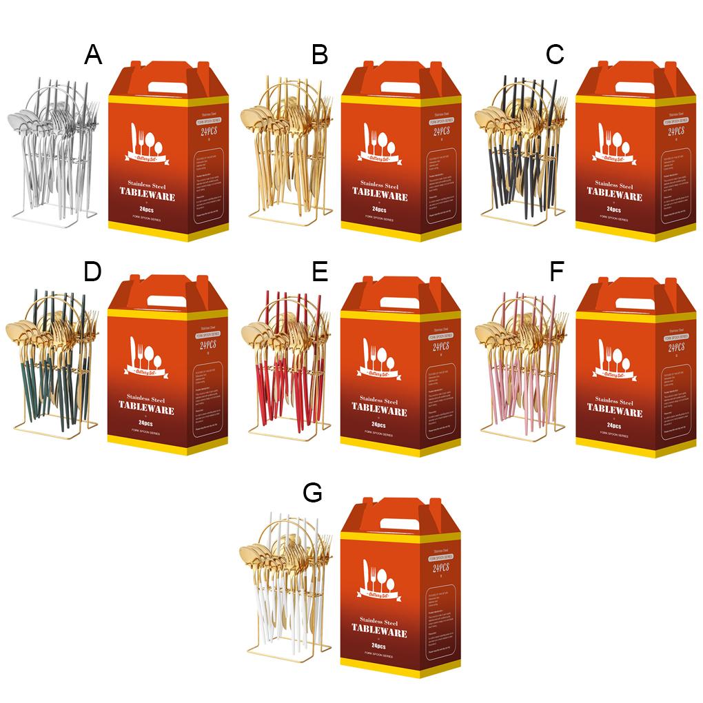 24Pcs Stainless Steel Cutlery Set Spoon Flatware Dishwasher Gold Present Knife Fork Box Portable Accessory Party