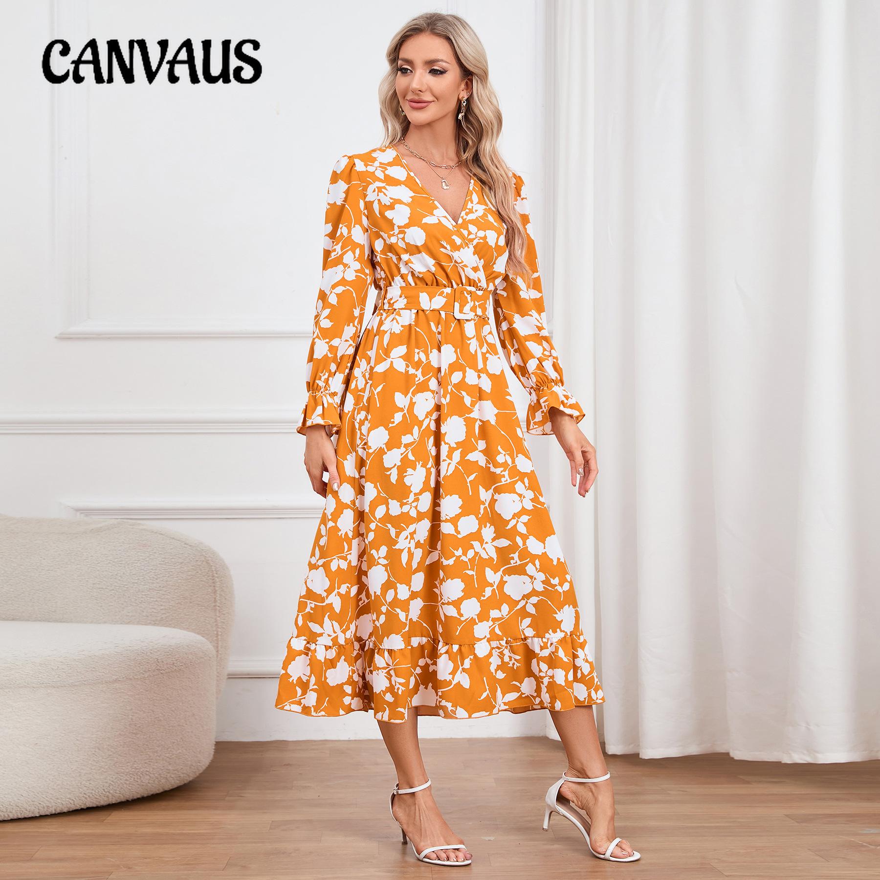 

Весенние и осенние женские платья, винтажное платье с v-образным вырезом и принтом, платье с открытой талией для женщин S розовый