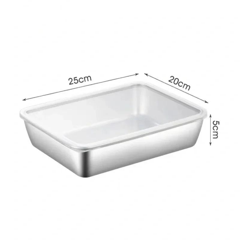 Food Storage Trays Rectangle Preservation Box with Plastic Cover Stainless Steel Multi-Function Rustproof Barbecue Food Storager
