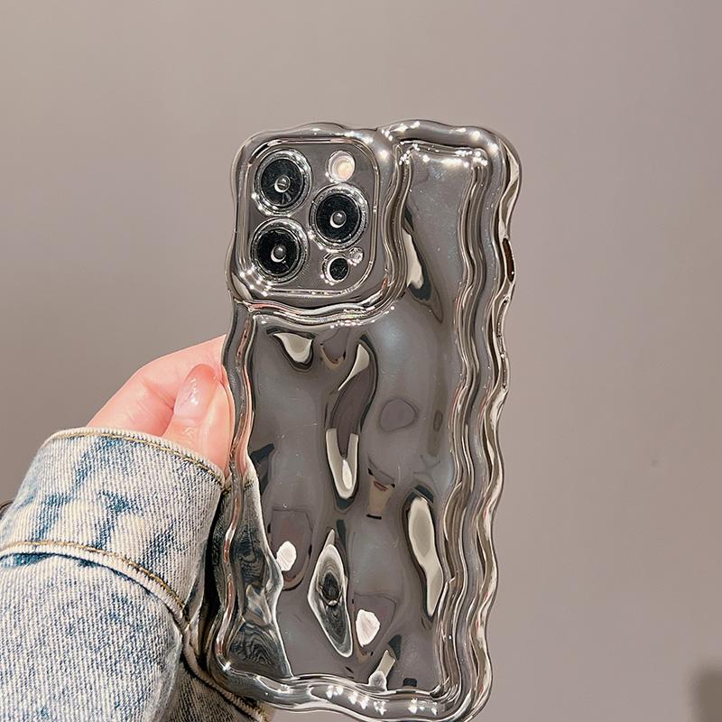 Electroplated Wave Bumper Meteorite Texture Glossy Back Cover Case For iPhone 16 17 Pro Max Air 15 14 13 Soft TPU Phone Shell