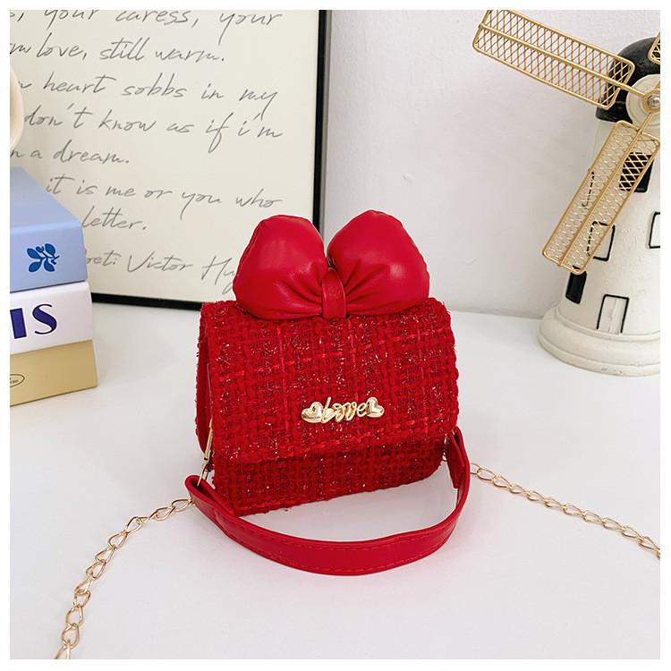 Kids Trendy Woolen Shoulder Bow Bag Chain Element Breathable Everyday Material