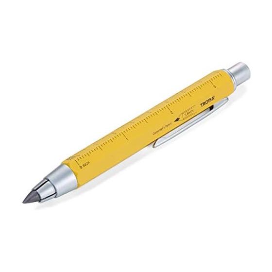 TROIKA 5.6mm Drop Lead Holder Clutch Pencil Zimmermann Carpenter's Pencil 5.6mm HB Lead Centimeter/Inch Ruler Integrated Sharpener Yellow