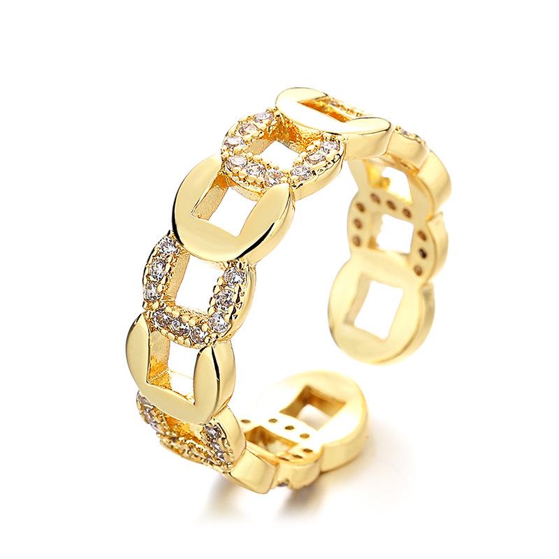 2026 18K Gold Plated Ring Women's Vintage Diamond Ins Simple French Light Luxury Index Finger Geometric Opening Irregular Ring Trend