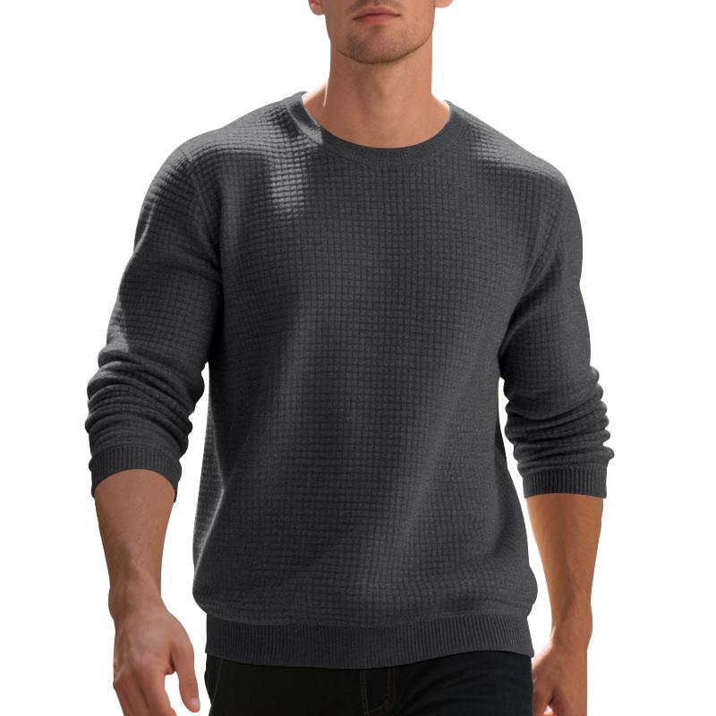Loose-fit casual men's minimalist sports jacquard small check round-neck long-sleeved sweatshirt
