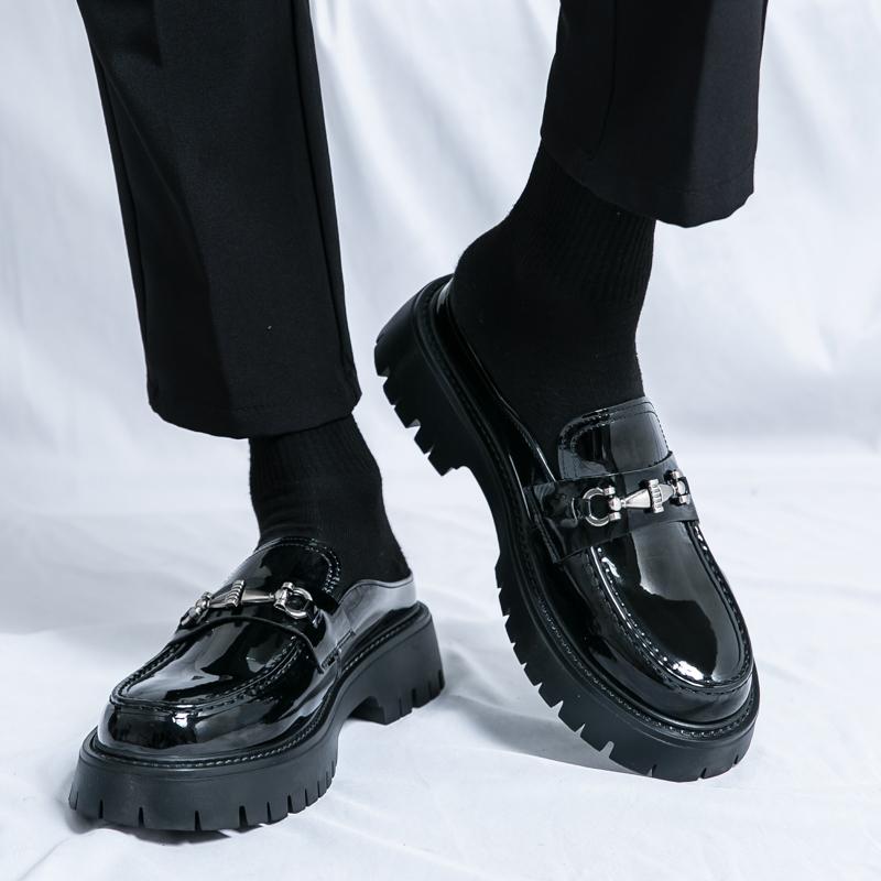 Męskie mokasyny typu mule, skórzane chodaki, buty typu slip-on, codzienne, odkryte, półdrag, buty imprezowe, gruba podeszwa, buty zwiększające wysokość