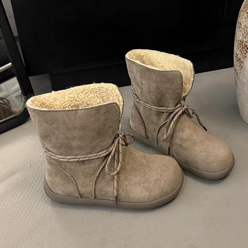 Women's Retro Two-wear Fashion Lightweight Soft Sole Winter Warm Plush Snow Boots Lined with Fleece Non-slip Casual Sports Martin Cotton Boots