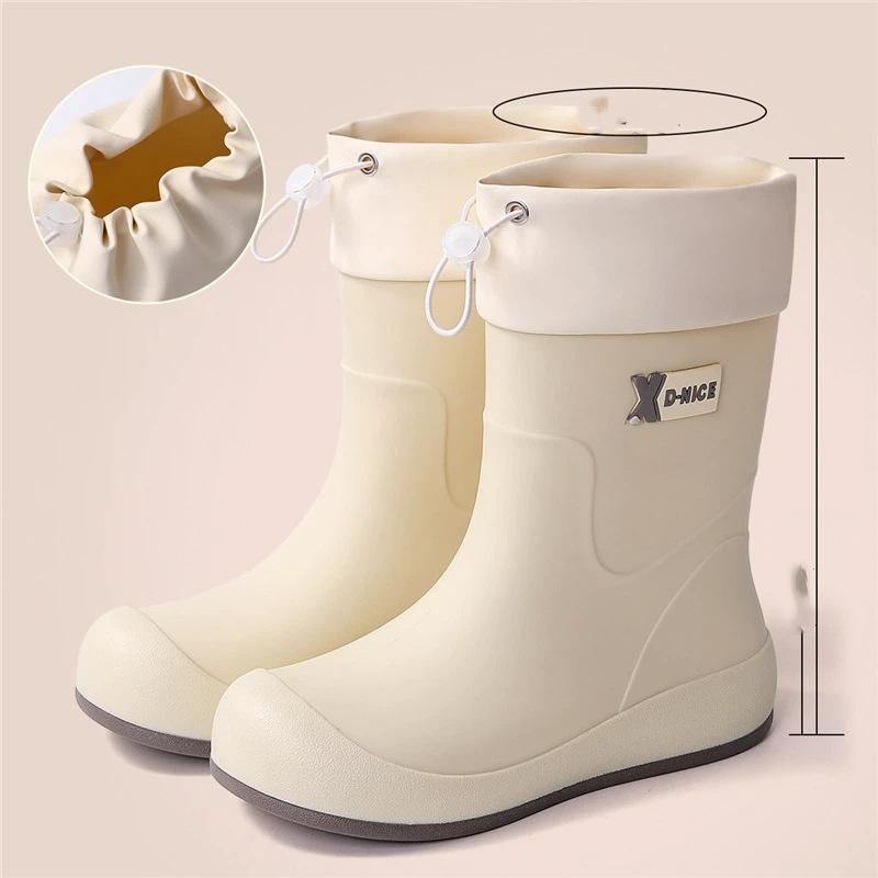 

Female Anti Slip Waterproof Drawstring Elastic Band Rain Boots Rubber Shoes 40 покинуть белый