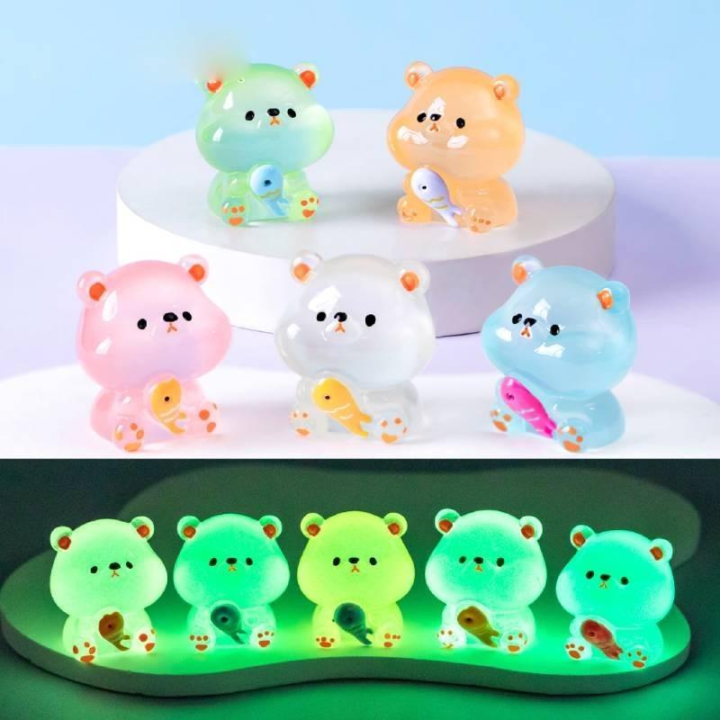 Landscape Creative Micro Cute Glow Dark Eat Fish Bear Animal Doll Accessories