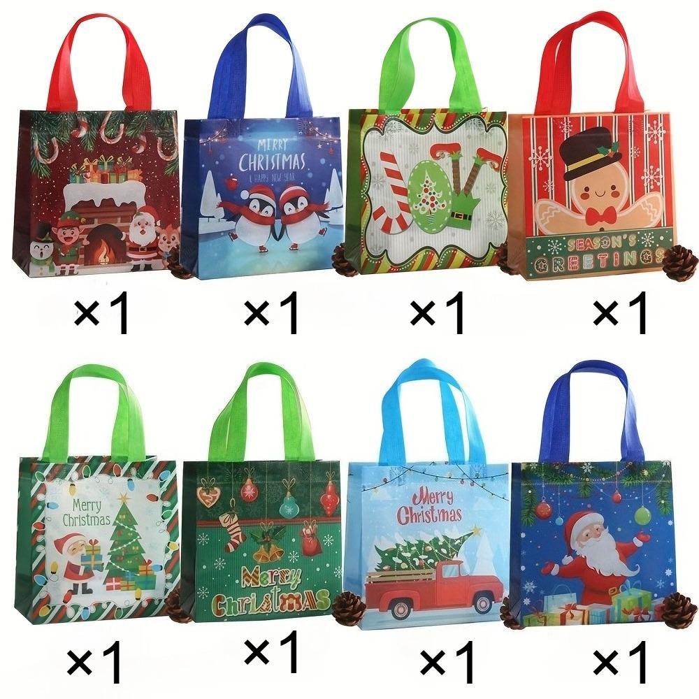 

8/16pcs cartoon Christmas gift bag, gift packaging bag with handle, Santa Claus, gingerbread for Man, snowflake design handgrip