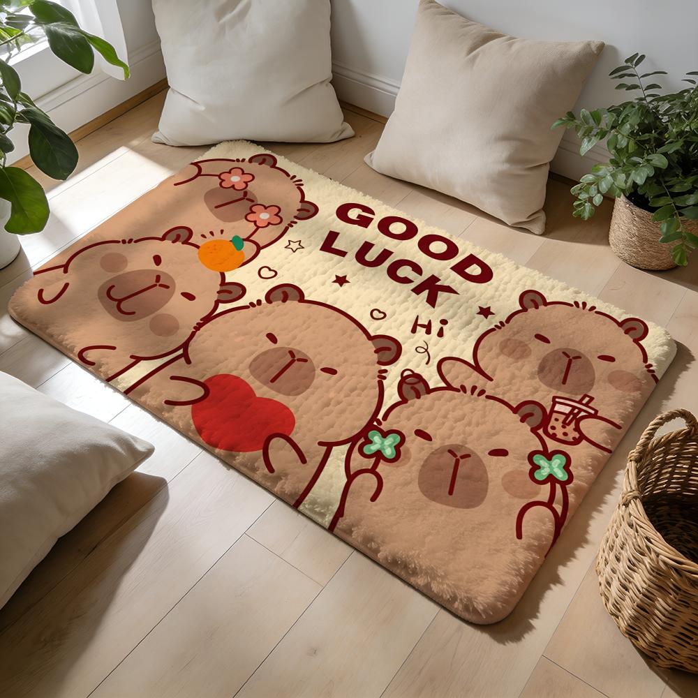 Capybara Influencer Living Floor Mat Soft Flannel Absorbent Mat Non-Slip Rug Home Bedroom Bathroom