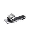 Flat Bottom High-end Sandals Outside Women's Shoes, New Summer French Fairy Rhinestone Square Buckle One-word Slippers