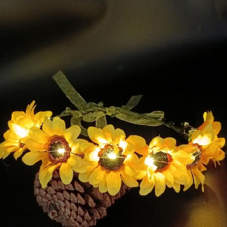 LED Sunflower Headband with Lighted Flower Wreath Floral Headpiece for Weddings Parties and Festival Occasion