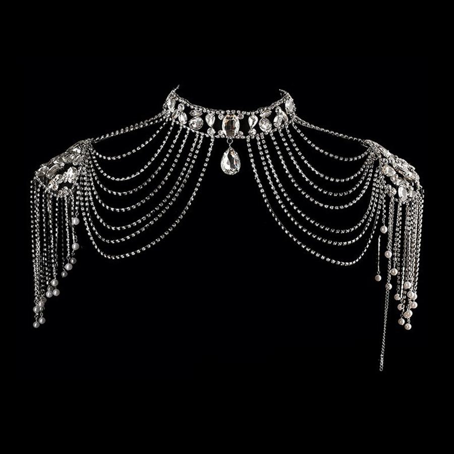 High Quality New Fashion Chain Tassel Style Bridal Silver Rhinestone Crystal Shoulder Chain for Handbags