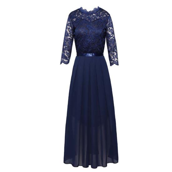 Bridesmaid Dress for Women Lace Patchwork Formal Gowns Crew Neck