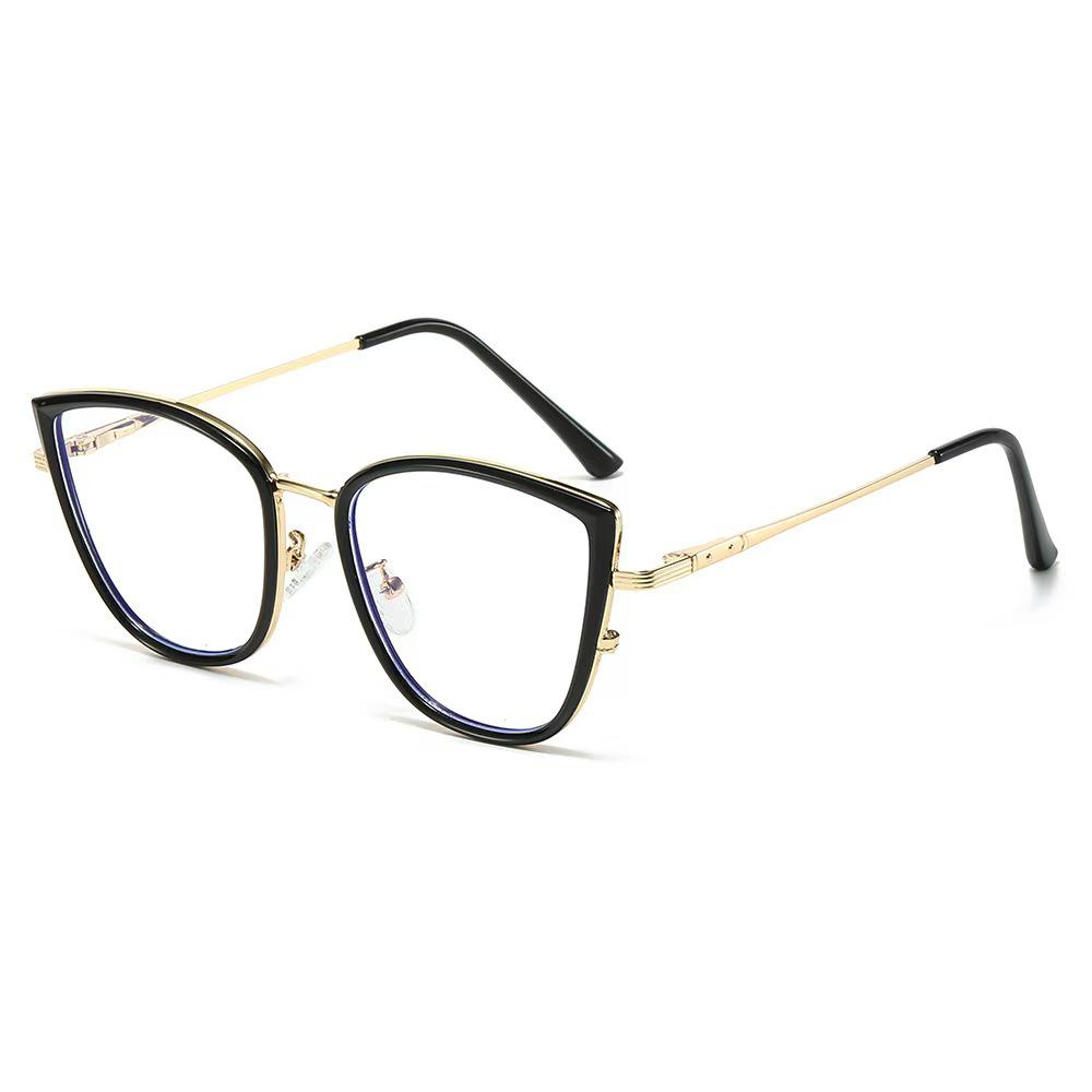 2026 Women's Fashionable Cat Eye Anti-Blue Light Glasses with Versatile Metal Frame and Plano Lenses