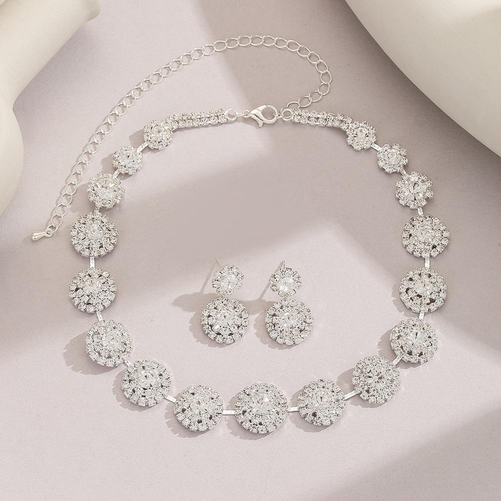 Zinc Zinc Alloy Bridal Jewelry Set Shiny Luxury Jewelry Brilliant Wedding Rhinestone Set Holiday