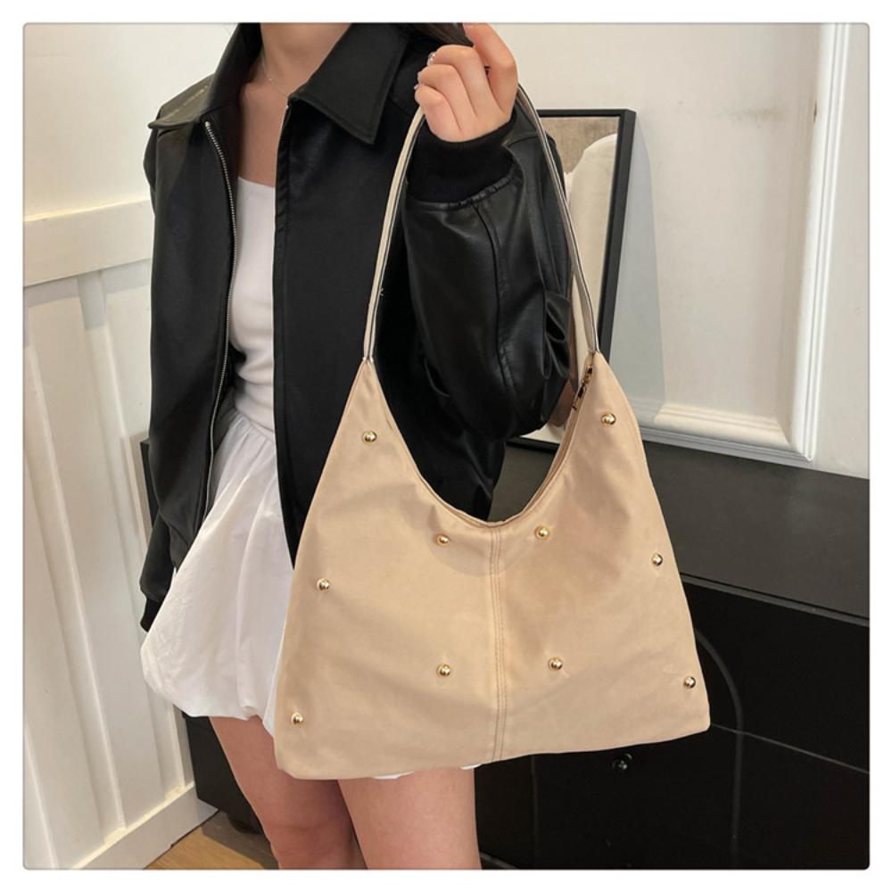 Fashion Simple Rivet Handbag Large Capacity Velvet Tote Bag With Leather Handle Autumn Winter Women Shoulder Bag Shopping Bag