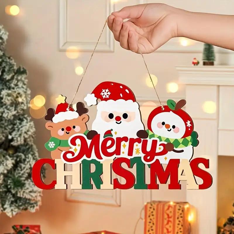 Elk Santa Claus Wooden Hanging Ornament 2026 Merry Christmas Decoration for Home Door Xmas Tree Pendants Navidad New Year 2026
