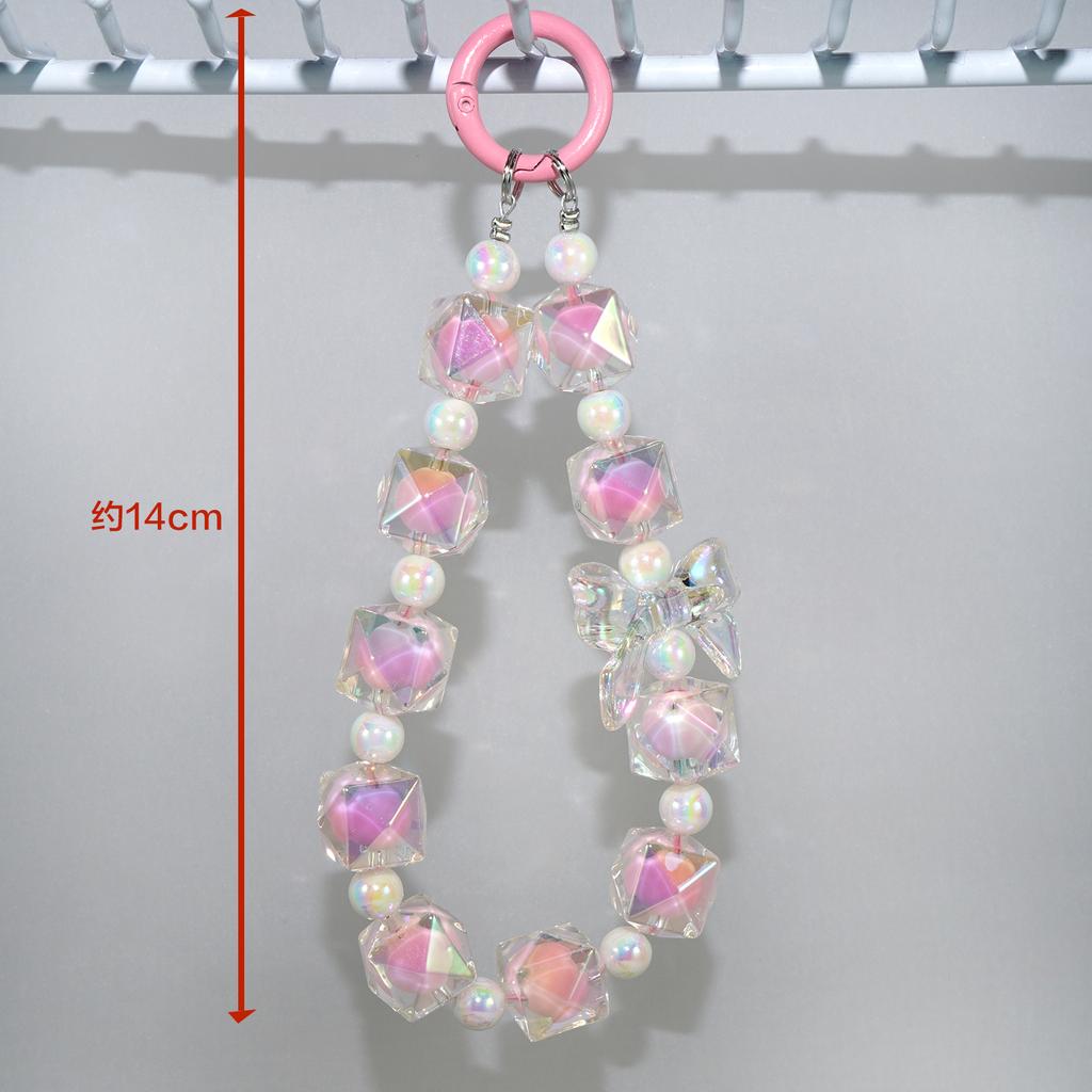 Mobile phone lanyard colorful crystal bead chain lanyard Rubik's Cube bow jewelry pendant mobile phone wrist bracelet