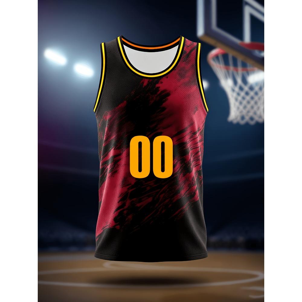 No. 00 Basketball Jersey - Black and Red Abstract Jersey, Suitable for Daily Wear and Team Uniforms In Sports Competitions