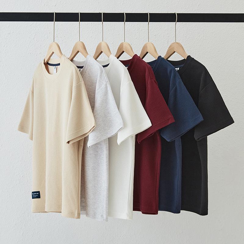 Men's American Retro Heavyweight Waffle Knit Loose Fit Short Sleeve T-Shirt