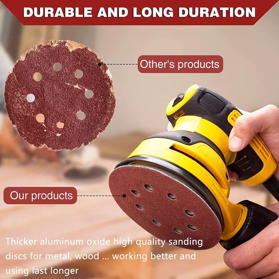 Local Stock Fast Shipping 100pcs 5 Inch 8-Hole Hook Loop Sanding Discs Abrasive Discs for Random Orbital Sander 40-180 Grits