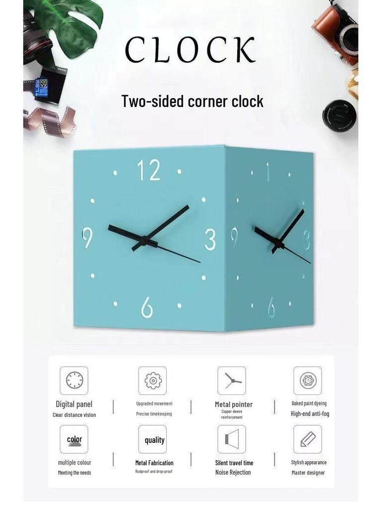Minimalist Silent Two-Sided Corner Wall Clock for Living Room
