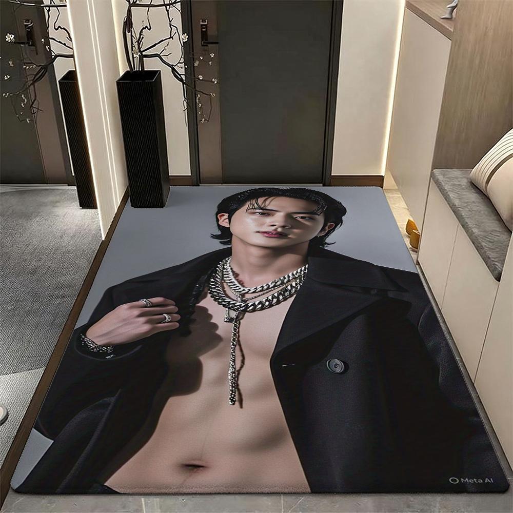 Idol Jin Stylish Black Fashion Indoor Rug Soft Texture Nonslip Carpet For Bathroom Kitchen Home Party Decor Valentine'S Day Gift