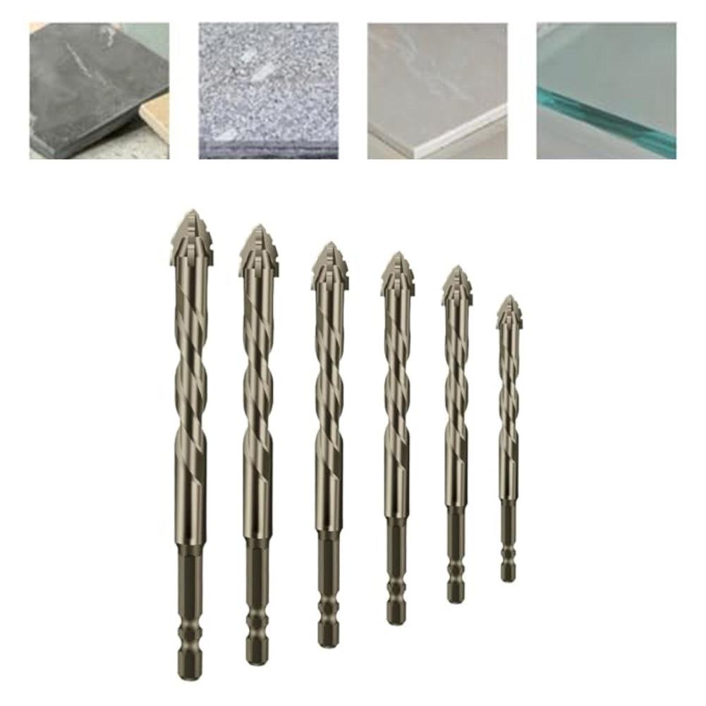 6pcs Eccentric Carbide Drill Bits with 4 Flute Sawtooth Design for Wood Metal Stone Glass Concrete Brick Applications