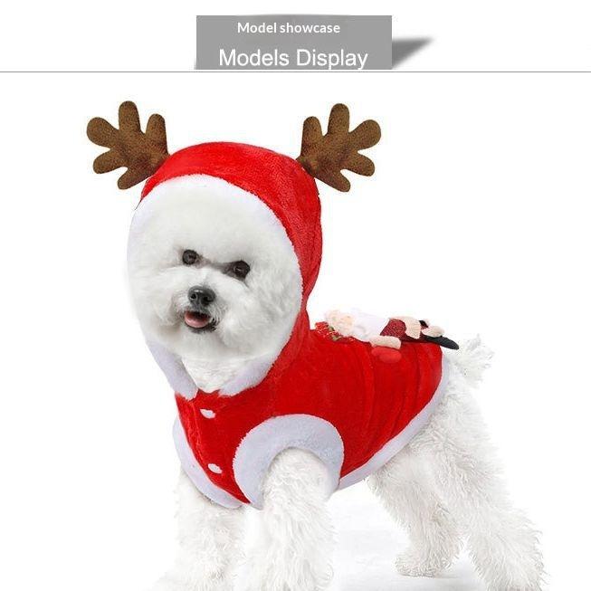 Christmas Pet Dog Costume Santa Reindeer Hooded Coat Soft Fleece Puppy Clothes Holiday Party Outfit for Small Dogs
