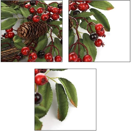 Door Wreath for All Seasons 15.7 Inch Fall Door Wreath Berries, Pinecone and Foliage Christmas Wreath for Front Door or Indoor Wall Décor