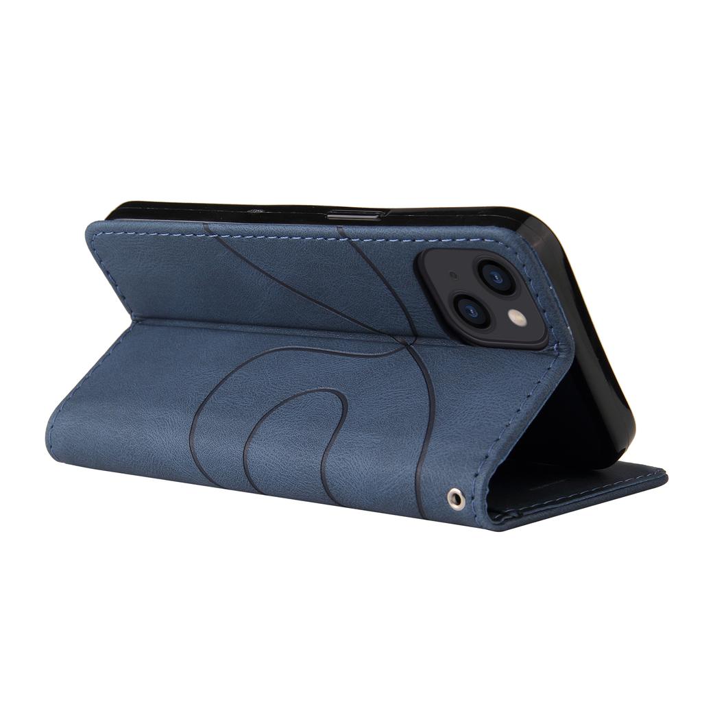 For iPhone 15 Leather Case Wallet Stand Color Splicing Phone Cover
