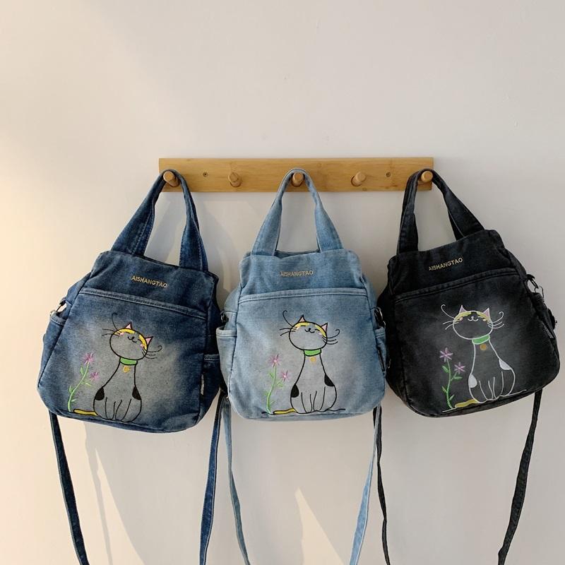 Embroidered Denim Bag Women's Shoulder Bag Cartoon Printed Crossbody Bag