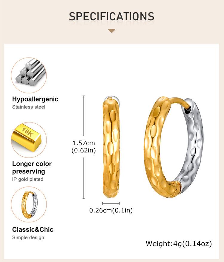 New Two Tone Circle Hoop Earring for Women, Hammered Stainless Steel Women's Mini Huggie Earrings, Gold Plated Small Hoops