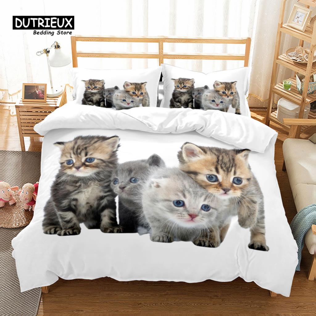 Kittens Animal Duvet Cover Set, Fashion Cat Bedding Set, Soft Comfortable Breathable Duvet Cover, For Bedroom Guest Room Decor