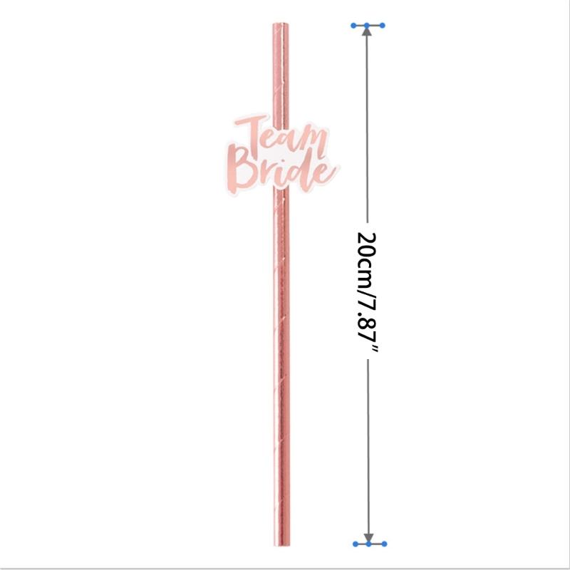12pcs Rose Golden Paper Straws Team Bride Drinking Straw for Wedding Party Supplies Bridal Baby Shower Birthday Decor