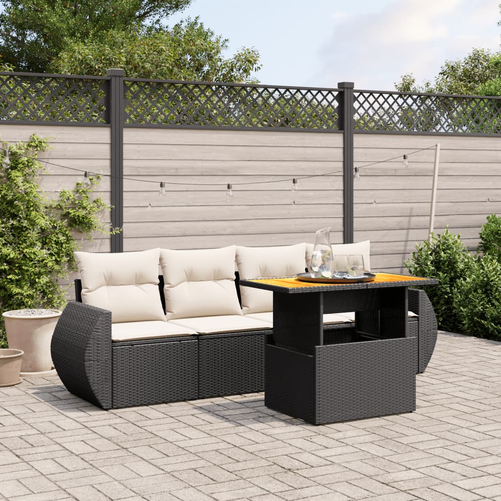 Vidaxl 5-Cz. Tuin Lounge Set, Kussens, Zwart Rotan PE