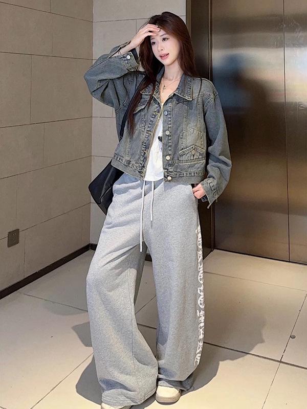 Women's Hong Kong Retro Washed Denim Polo Collar Jacket - Versatile Spring/Autumn Short Loose Fit