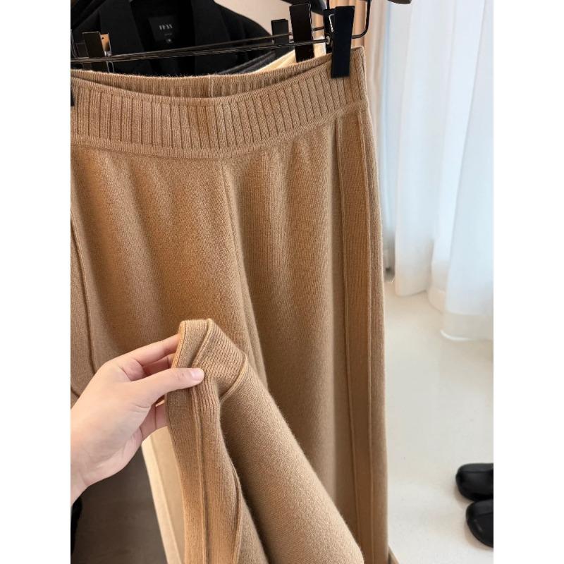 Kaschmir-Strick-Hose mit weitem Bein für Damen, Hoher Bund, Drapierter Stil, Verdickt, Bodenlang, Geeignet für Oberbekleidung