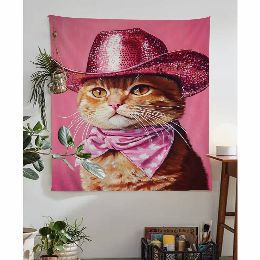 Charming Pink Animal with Glasses Anime Tapestry Hippie Flower Wall Carpets Dorm Decor Wall Hanging Home Decor