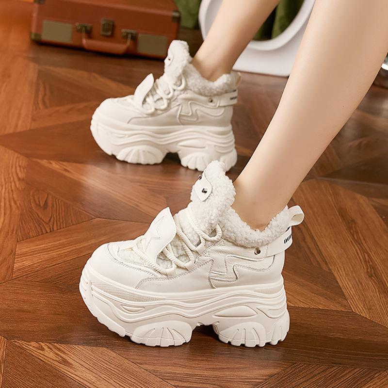 Thick-soled dad shoes women's 2025 winter new Mao Mao shoes versatile inner height-increasing women's shoes fleece warm high-top shoes