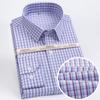 Men's Plaid Spread Collar Wrinkle-Free Long Sleeve Button-Down Shirt, 100% Cotton Regular Fit Business Casual Formal Office Wear