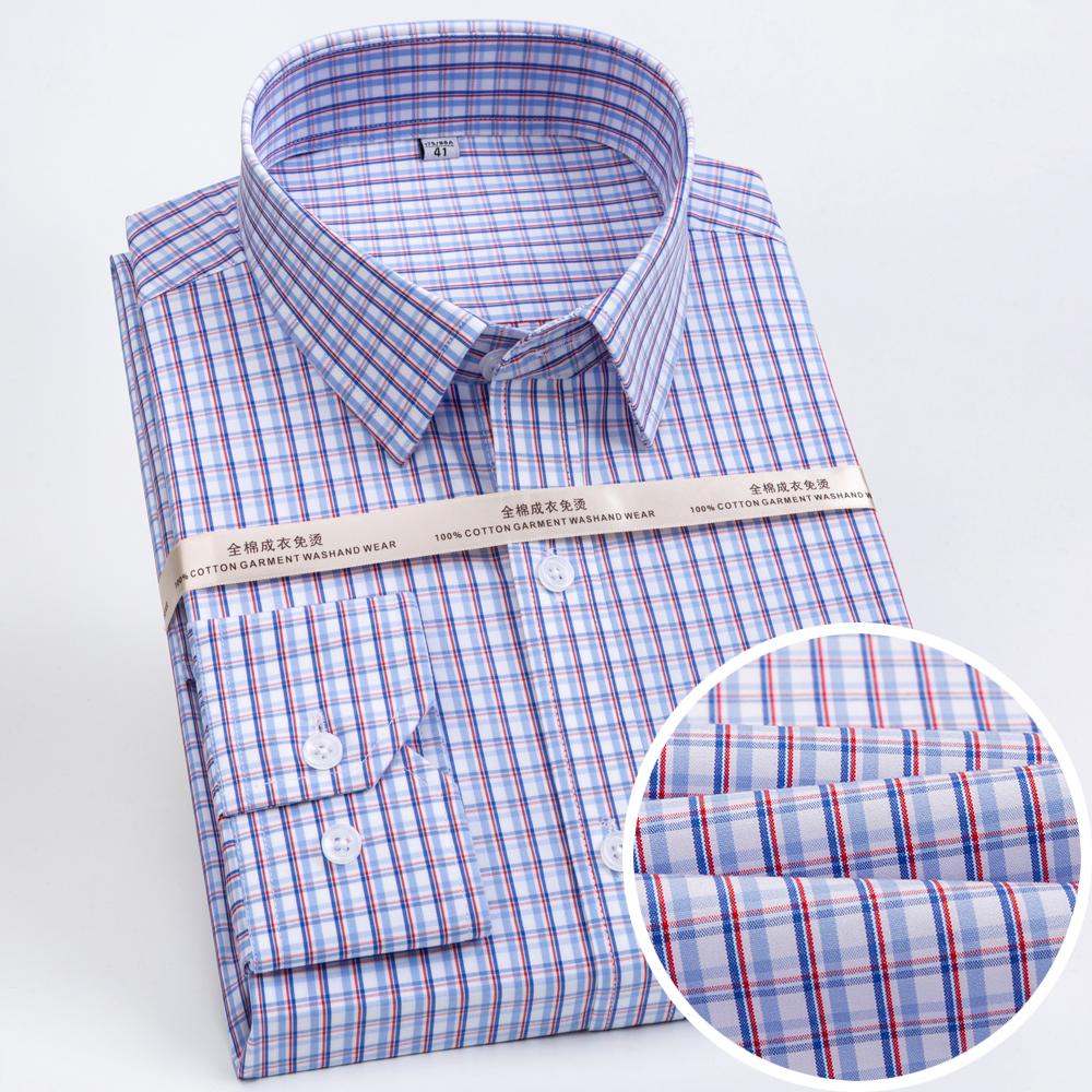 Men's Plaid Spread Collar Wrinkle-Free Long Sleeve Button-Down Shirt, 100% Cotton Regular Fit Business Casual Formal Office Wear